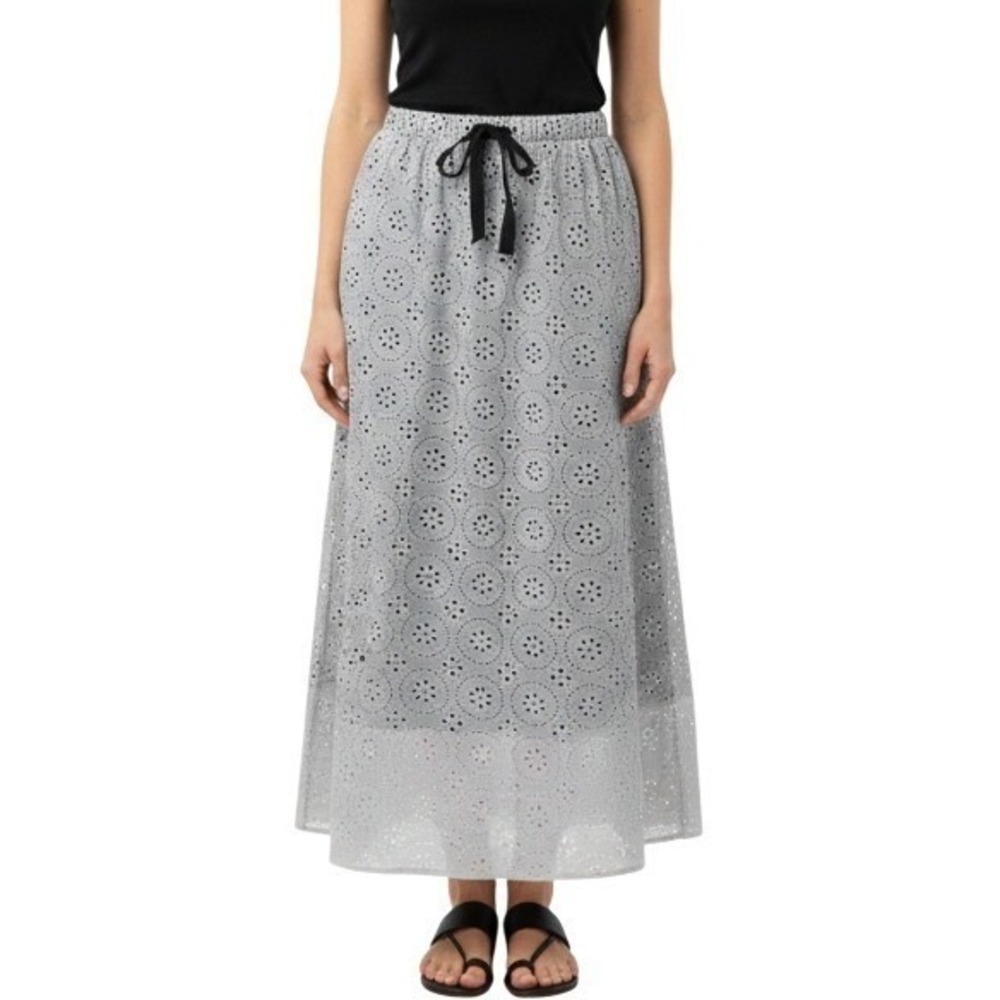 Pari Passu Skirt Womens 3 White Eyelet Maxi Elastic‎ Waist Lined Bohemian Cotton